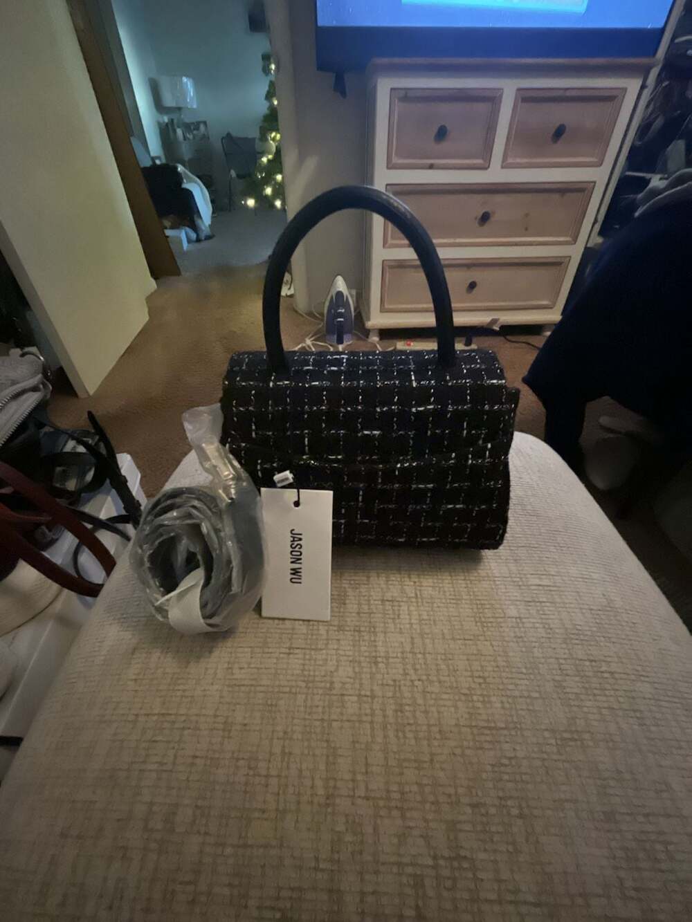 Jason Wu Black and White Tweed Top Handle Handbag
